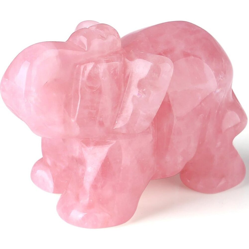 Rose Quartz Elephant Décor Pink Crystals Healing Stones Pocket Figurine Natural